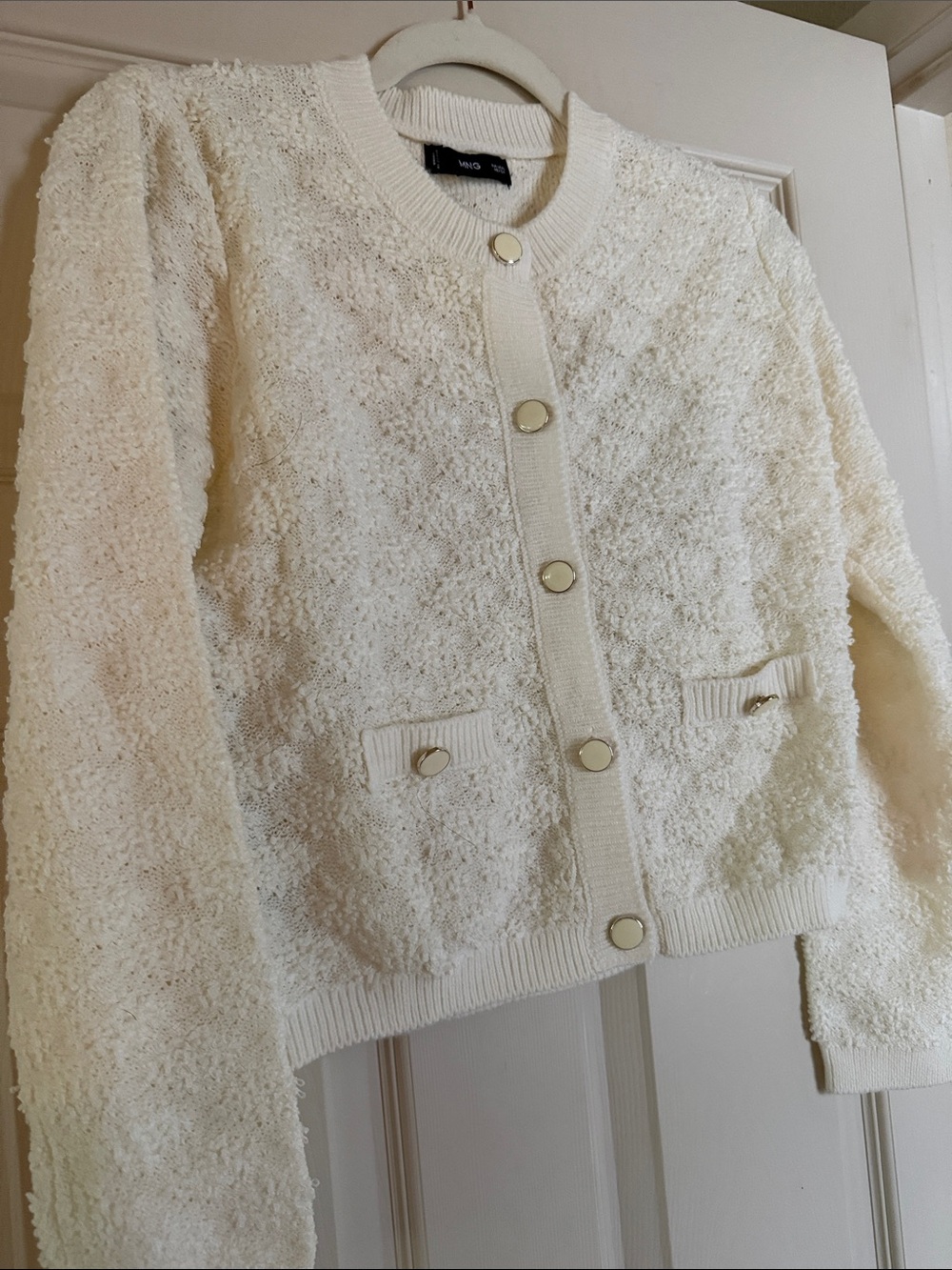 Mango Cream Textured Teddy Cardigan with Gold Buttons - Picture 4 of 8